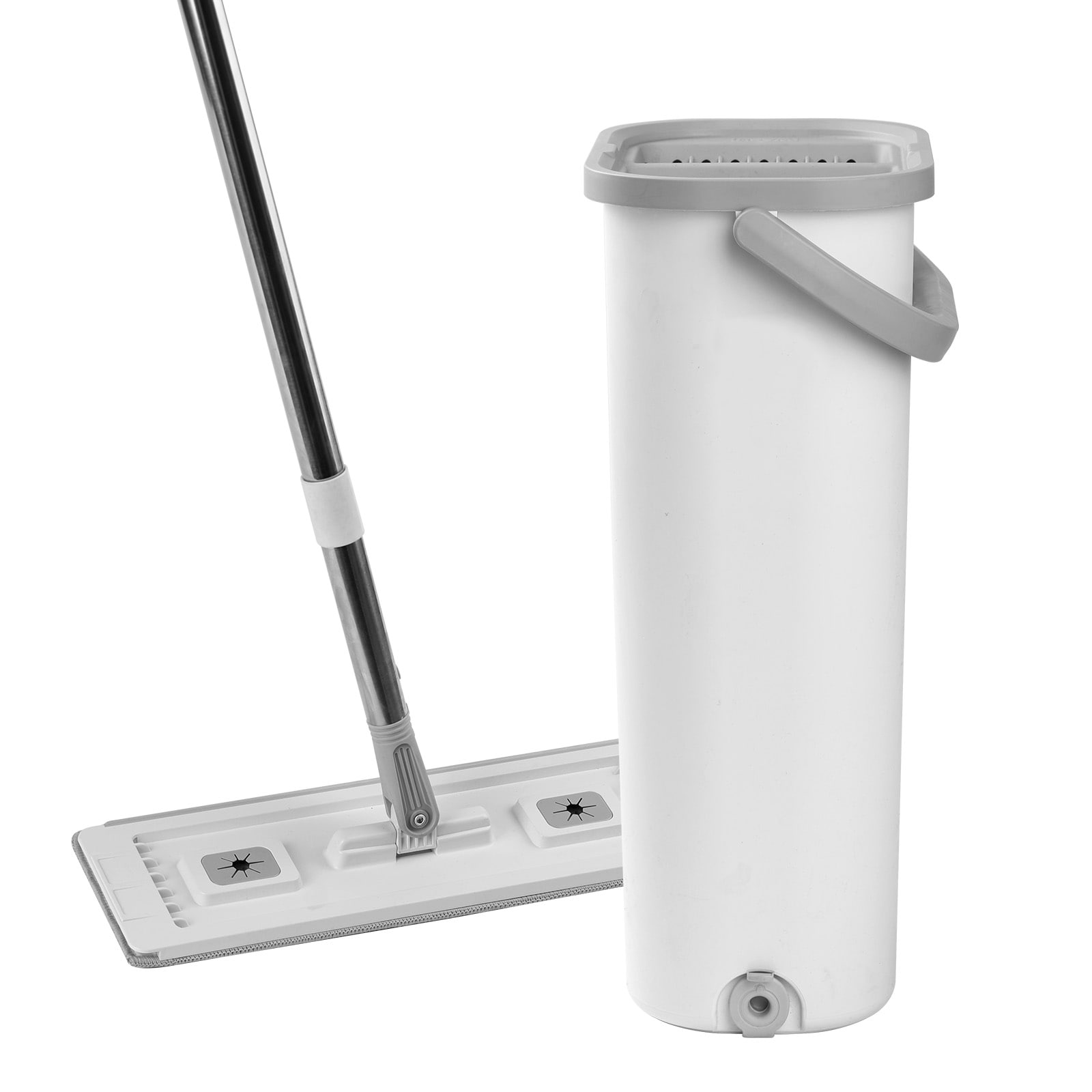 Flat Mop And Bucket Set With Wringer And 3 Microfiber Pads_voghion.com